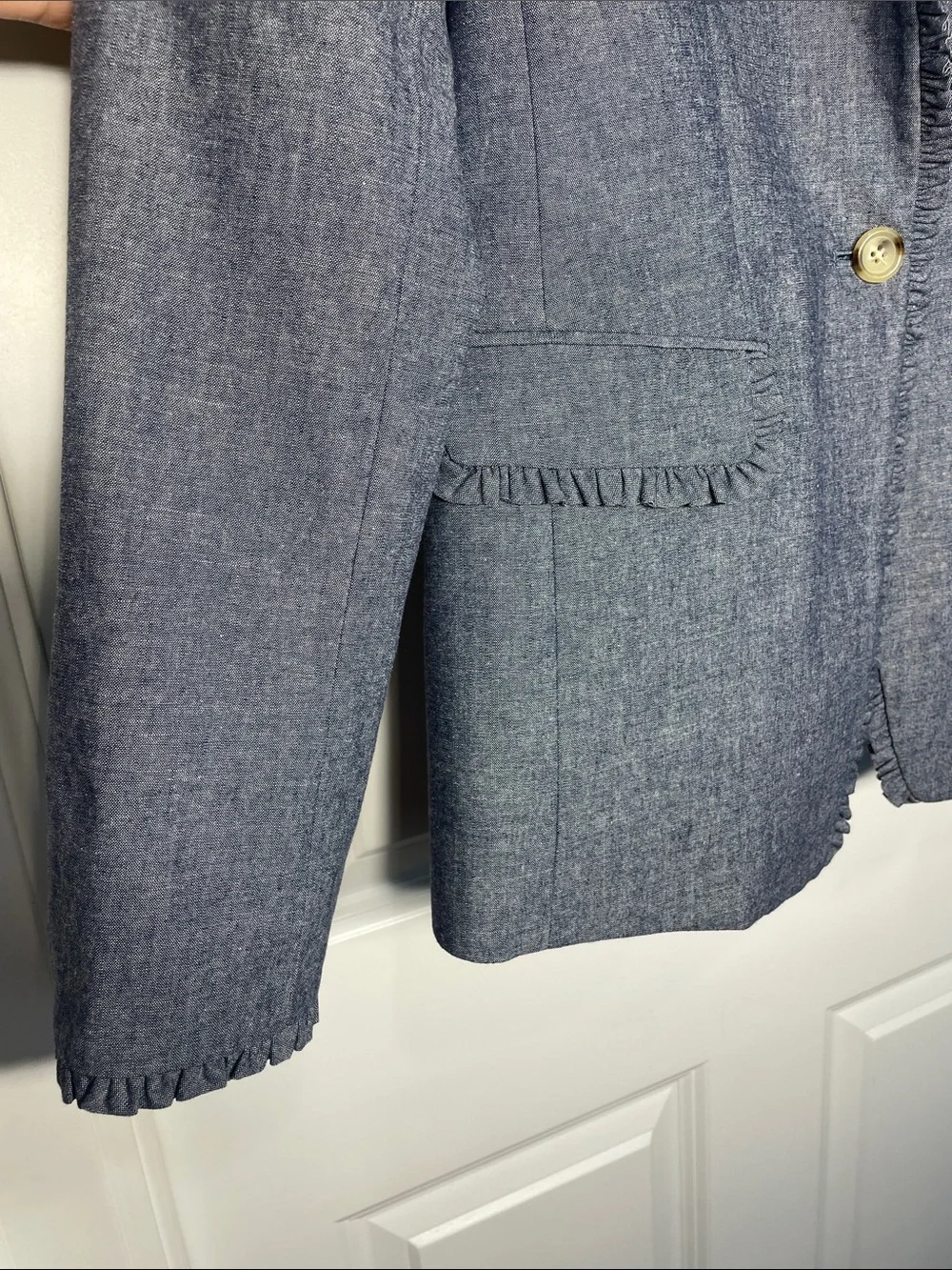 J. Crew Regent Ruffled Hem Blazer Blue Size 4 Tall Single Button Career Office